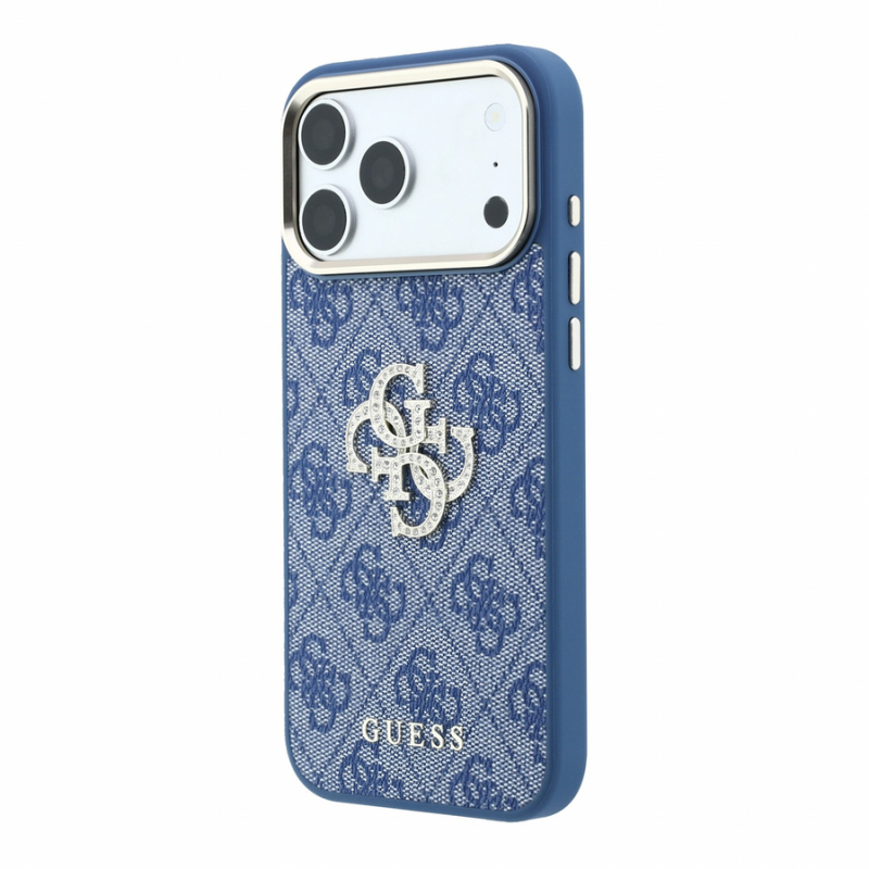 Guess PU 4G Strass Metal Logo Case for iPhone 18 Pro Max Blue