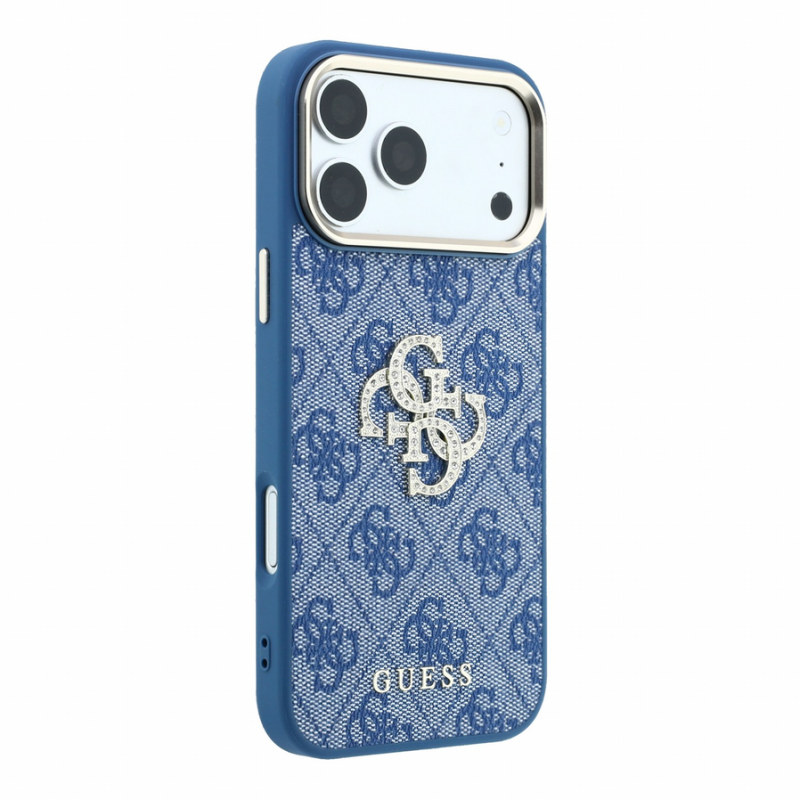 Guess PU 4G Strass Metal Logo Case for iPhone 18 Pro Max Blue