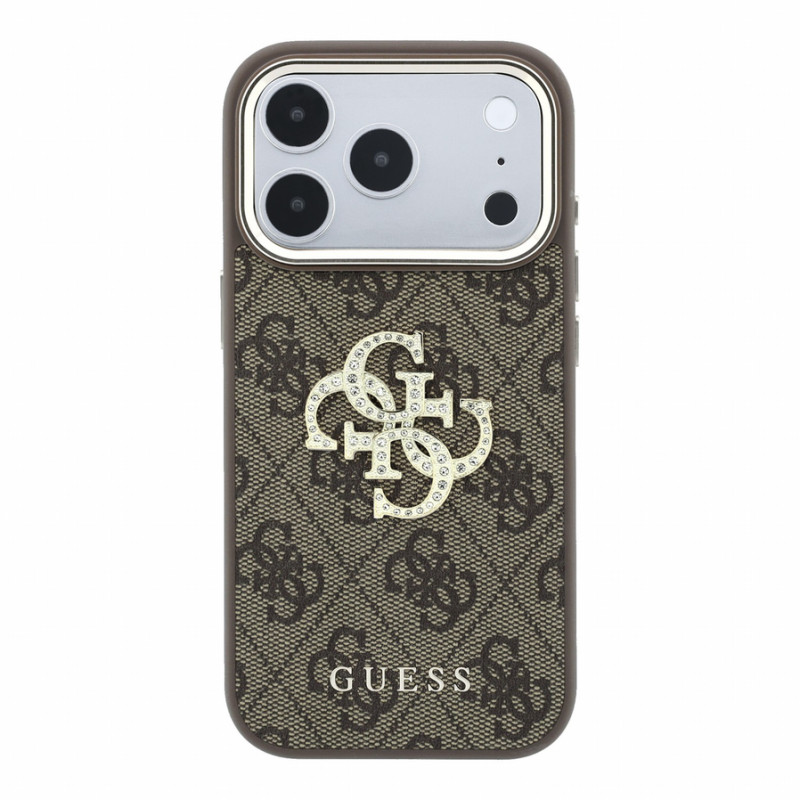 Guess PU 4G Strass Metal Logo Case for iPhone 18 Pro Brown
