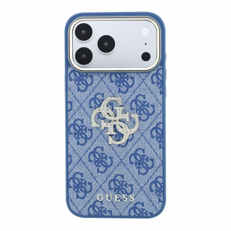 Guess PU 4G Strass Metal Logo Case for iPhone 18 Pro Blue