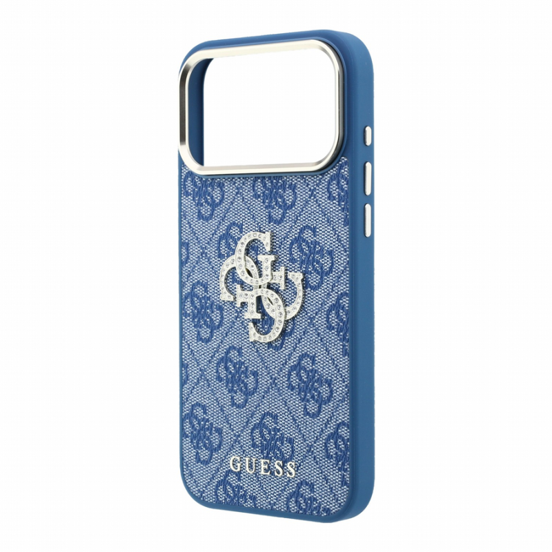 Guess PU 4G Strass Metal Logo Case for iPhone 18 Pro Blue