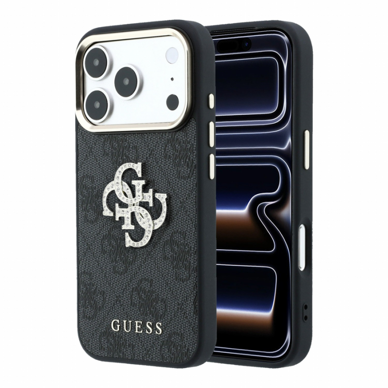 Guess PU 4G Strass Metal Logo Case for iPhone 18 Pro Black