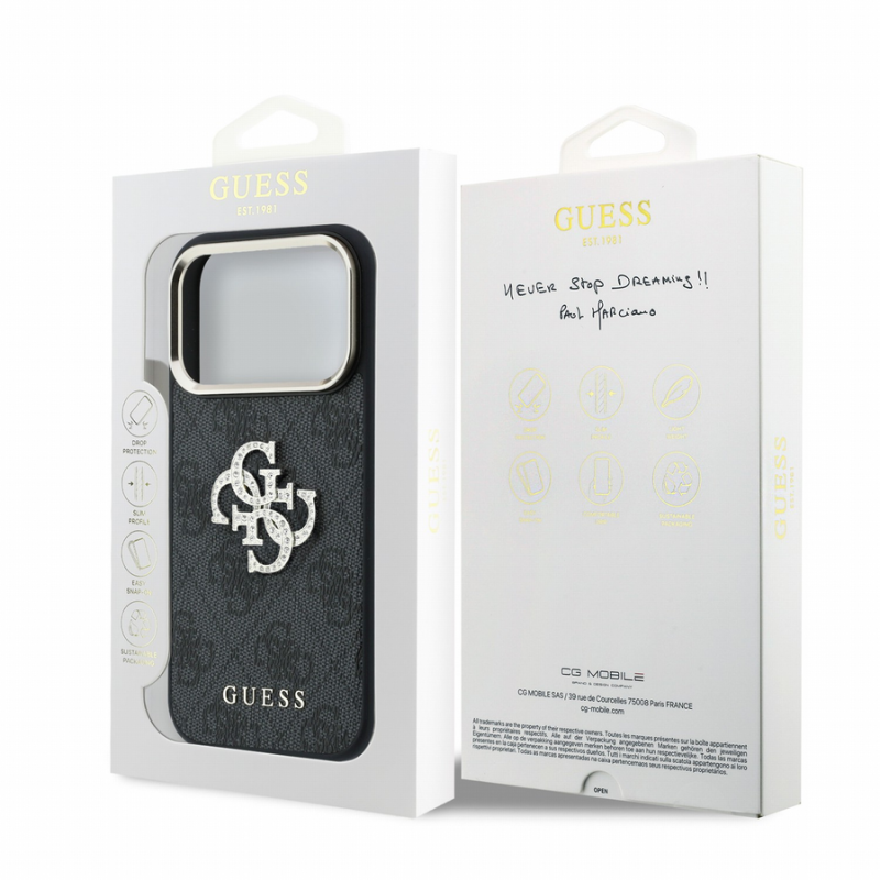 Guess PU 4G Strass Metal Logo Case for iPhone 18 Pro Black