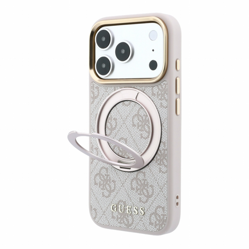 Guess PU 4G Ring Stand MagSafe Case for iPhone 18 Pro Pink