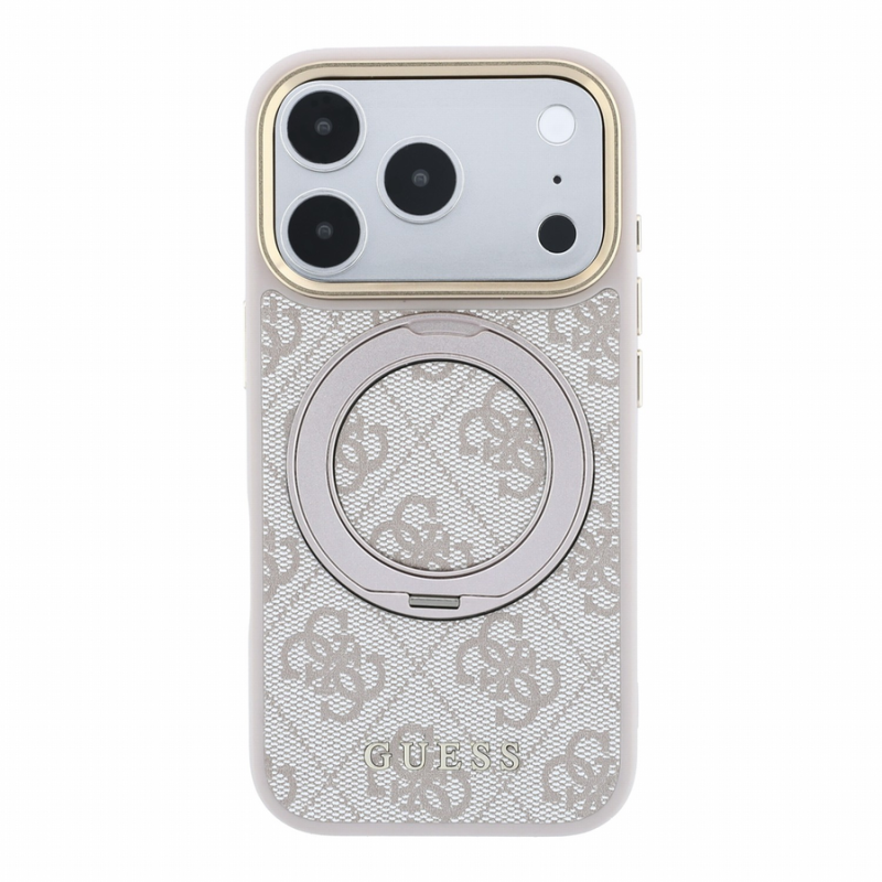 Guess PU 4G Ring Stand MagSafe Case for iPhone 18 Pro Pink