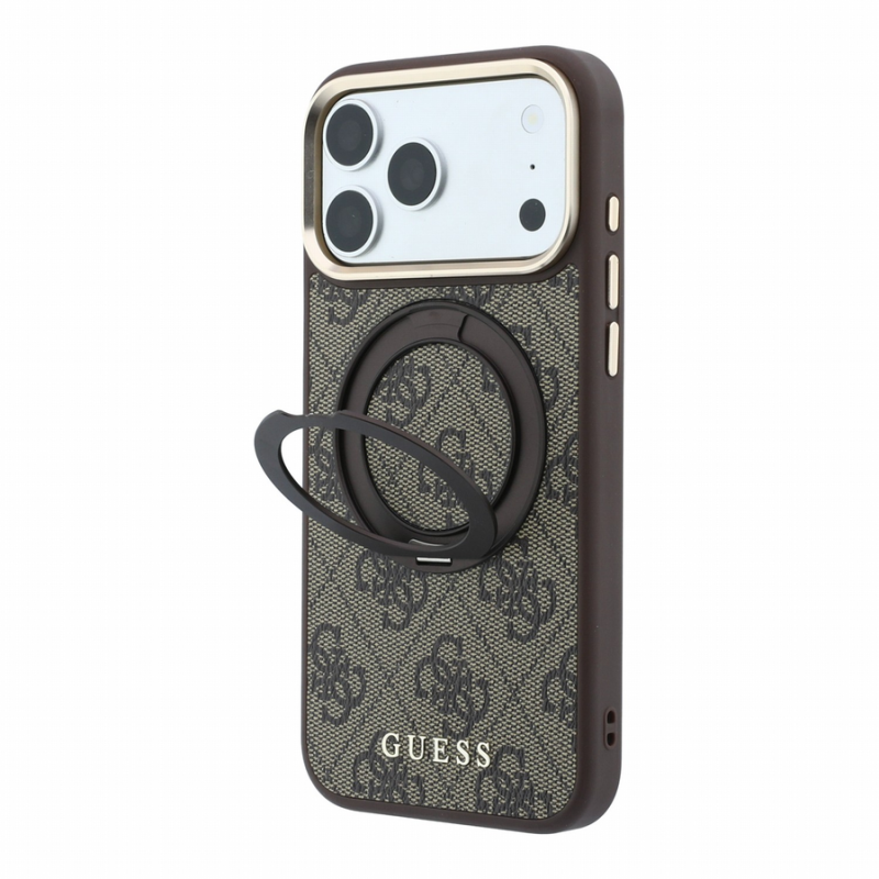 Guess PU 4G Ring Stand MagSafe Case for iPhone 18 Pro Max Brown