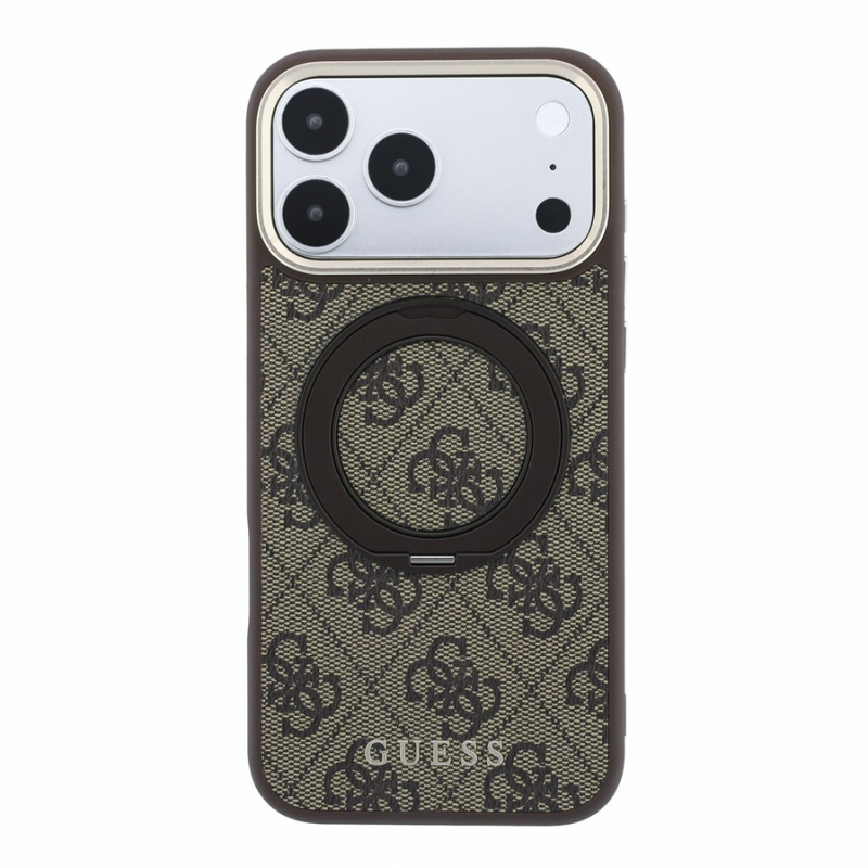 Guess PU 4G Ring Stand MagSafe Case for iPhone 18 Pro Max Brown