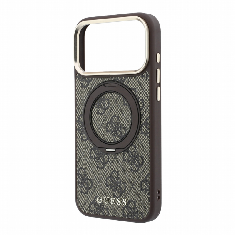 Guess PU 4G Ring Stand MagSafe Case for iPhone 18 Pro Max Brown