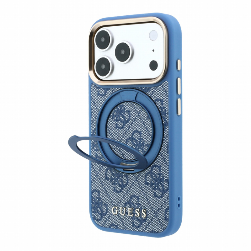 Guess PU 4G Ring Stand MagSafe Case for iPhone 18 Pro Max Blue