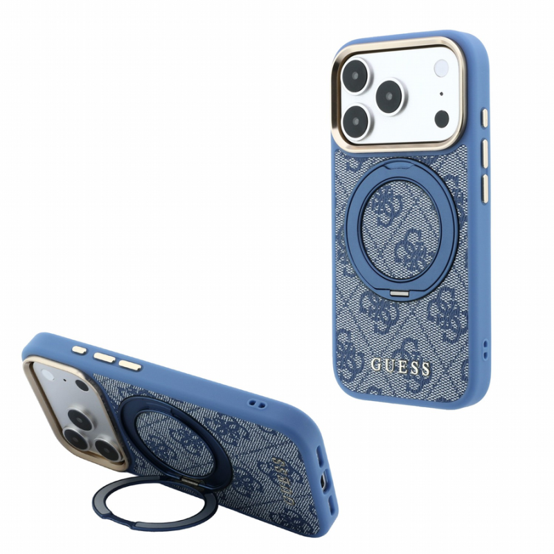 Guess PU 4G Ring Stand MagSafe Case for iPhone 18 Pro Max Blue