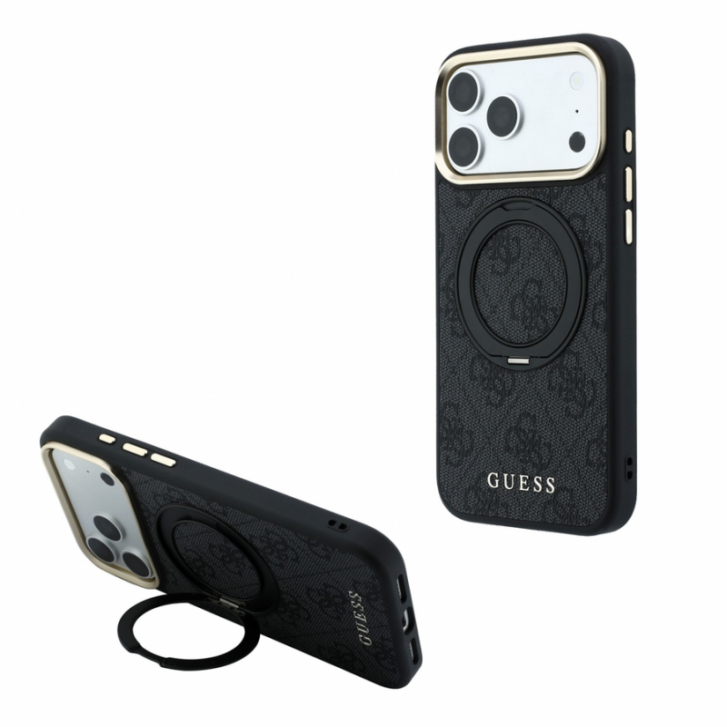 Guess PU 4G Ring Stand MagSafe Case for iPhone 18 Pro Max Black