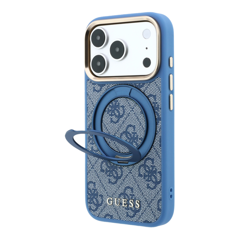 Guess PU 4G Ring Stand MagSafe Case for iPhone 18 Pro Blue