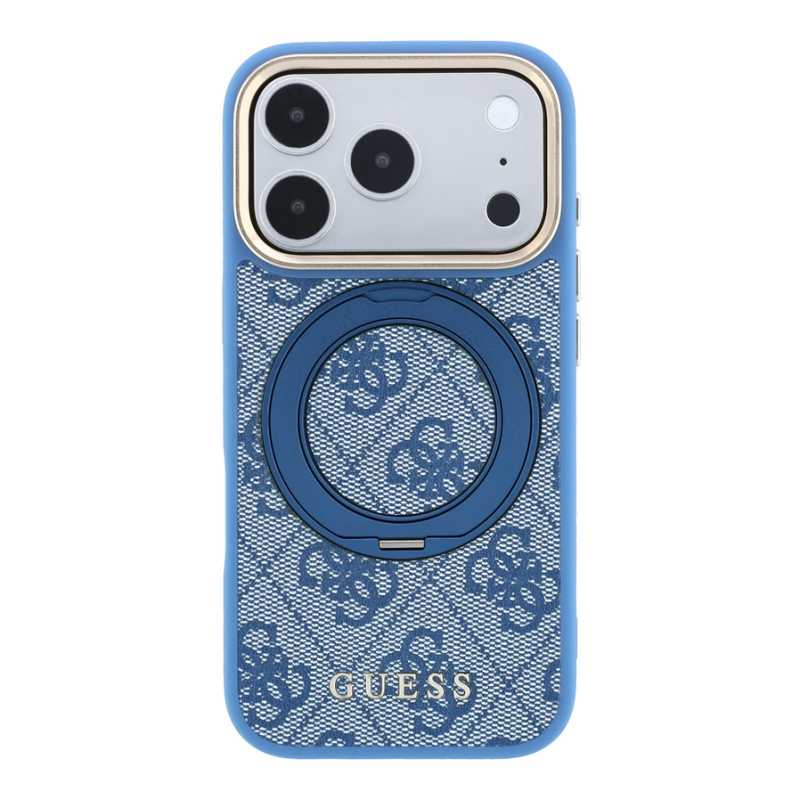 Guess PU 4G Ring Stand MagSafe Case for iPhone 18 Pro Blue