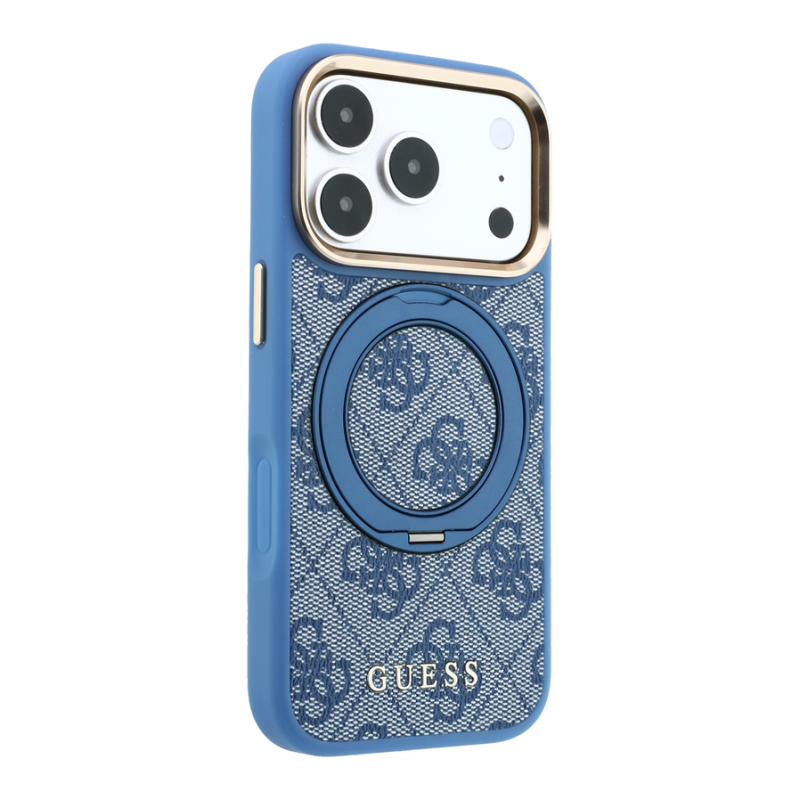 Guess PU 4G Ring Stand MagSafe Case for iPhone 18 Pro Blue