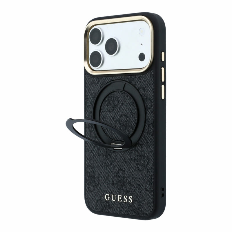 Guess PU 4G Ring Stand MagSafe Case for iPhone 18 Pro Black