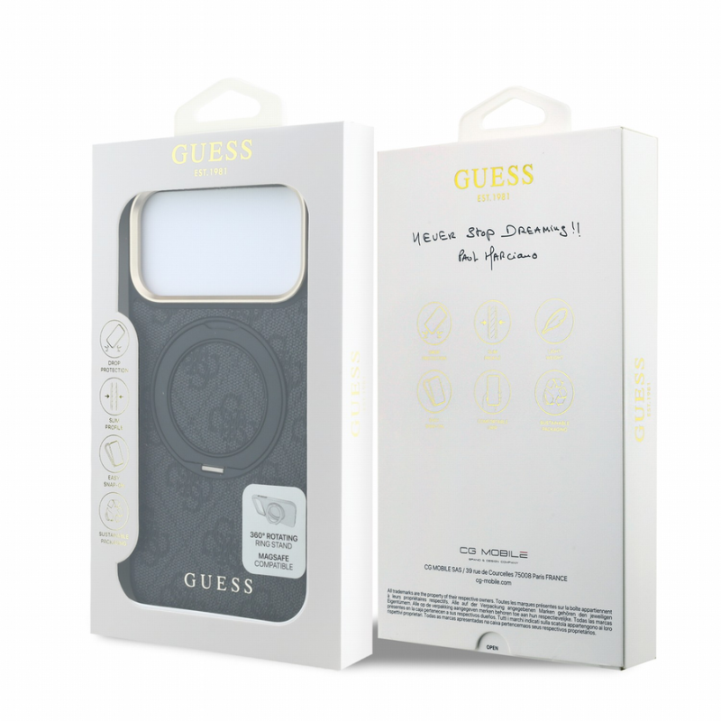 Guess PU 4G Ring Stand MagSafe Case for iPhone 18 Pro Black