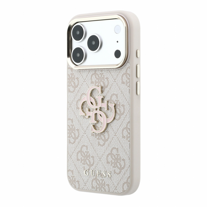 Guess PU 4G Resin Metal Logo Case for iPhone 18 Pro Pink