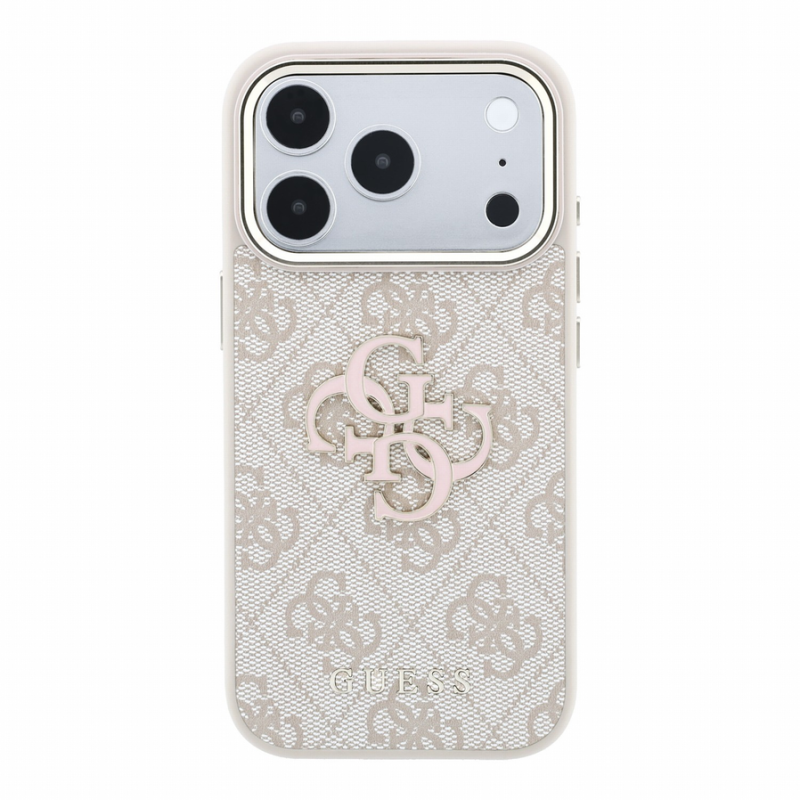 Guess PU 4G Resin Metal Logo Case for iPhone 18 Pro Pink