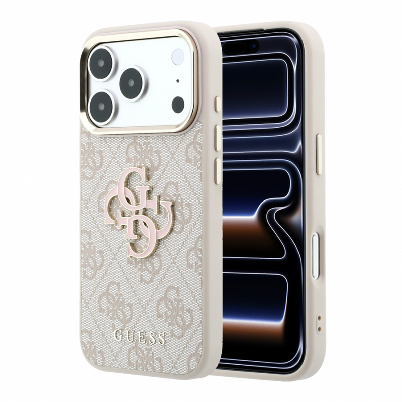 Guess PU 4G Resin Metal Logo Case for iPhone 18 Pro Max Pink