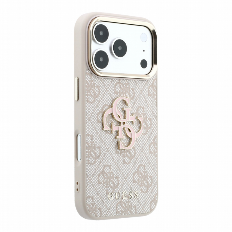 Guess PU 4G Resin Metal Logo Case for iPhone 18 Pro Max Pink