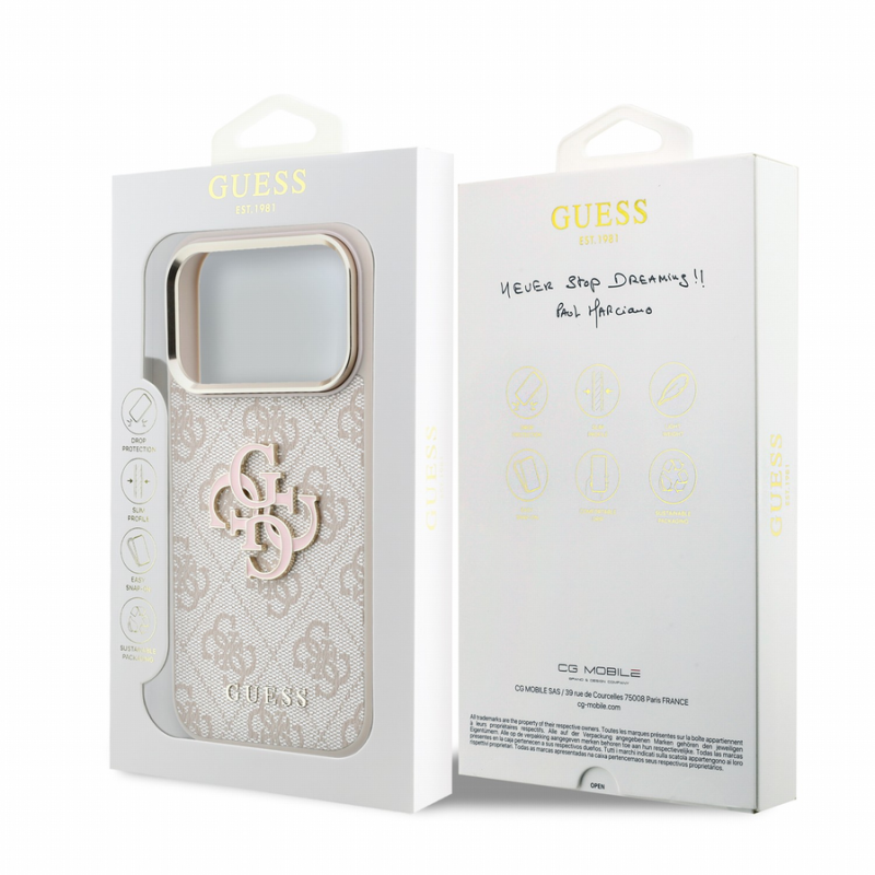 Guess PU 4G Resin Metal Logo Case for iPhone 18 Pro Max Pink