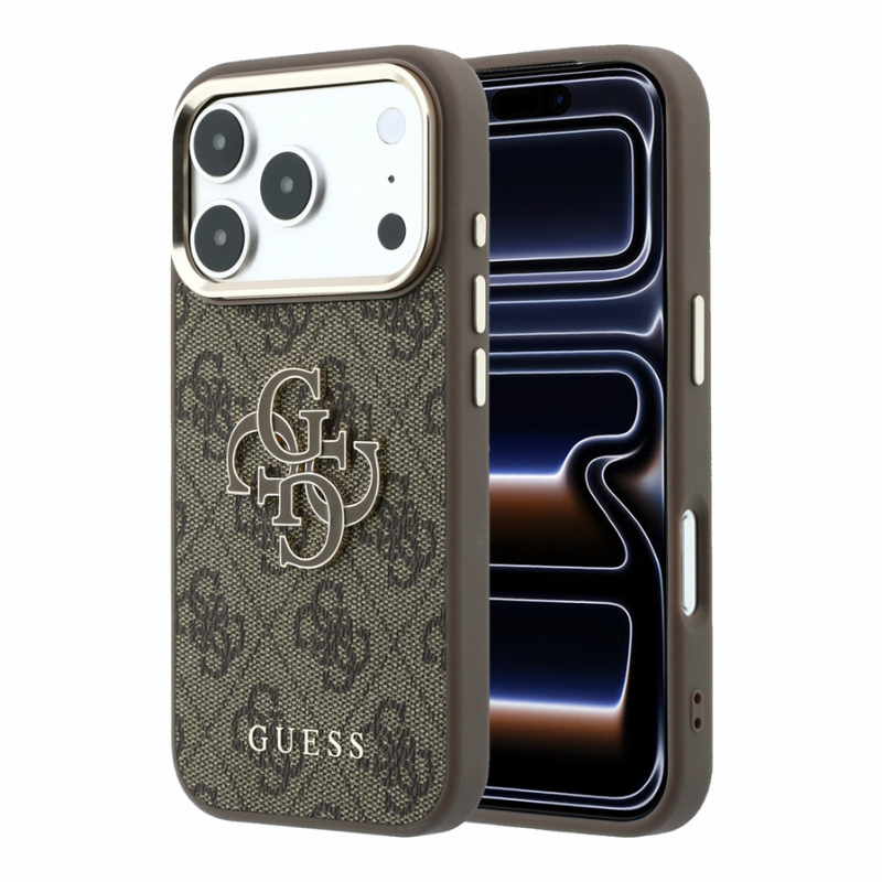 Guess PU 4G Resin Metal Logo Case for iPhone 18 Pro Max Brown