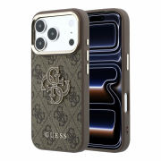 Guess PU 4G Resin Metal Logo Case for iPhone 18 Pro Max Brown