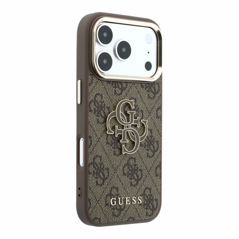 Guess PU 4G Resin Metal Logo Case for iPhone 18 Pro Max Brown