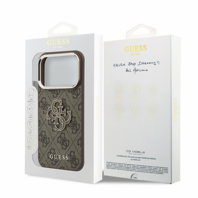 Guess PU 4G Resin Metal Logo Case for iPhone 18 Pro Max Brown
