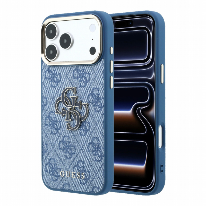 Guess PU 4G Resin Metal Logo Case for iPhone 18 Pro Max Blue