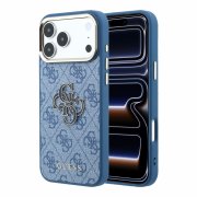 Guess PU 4G Resin Metal Logo Case for iPhone 18 Pro Max Blue