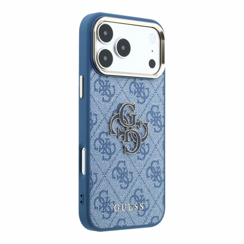 Guess PU 4G Resin Metal Logo Case for iPhone 18 Pro Max Blue