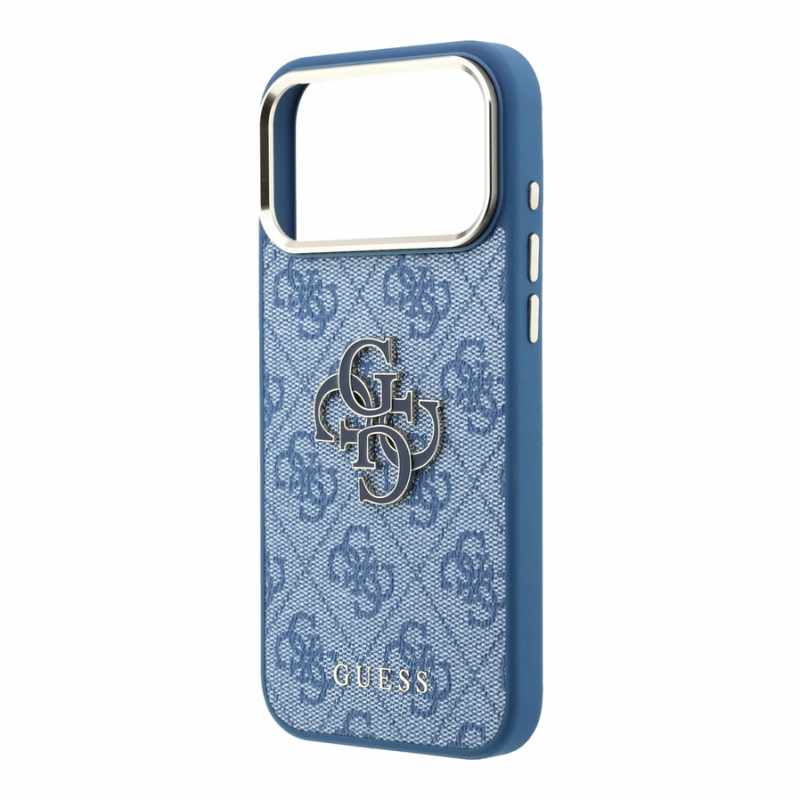 Guess PU 4G Resin Metal Logo Case for iPhone 18 Pro Max Blue