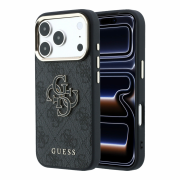 Guess PU 4G Resin Metal Logo Case for iPhone 18 Pro Max Black