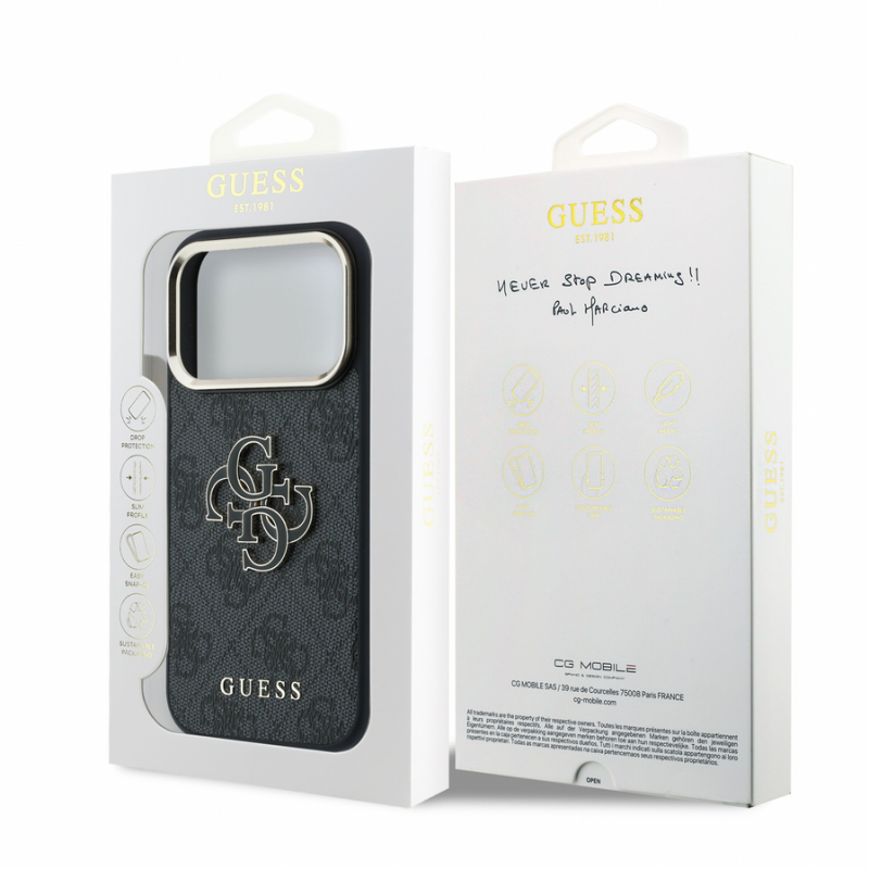 Guess PU 4G Resin Metal Logo Case for iPhone 18 Pro Max Black