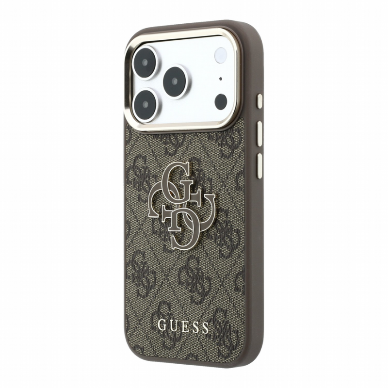 Guess PU 4G Resin Metal Logo Case for iPhone 18 Pro Brown