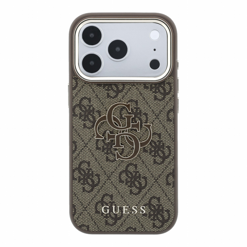 Guess PU 4G Resin Metal Logo Case for iPhone 18 Pro Brown