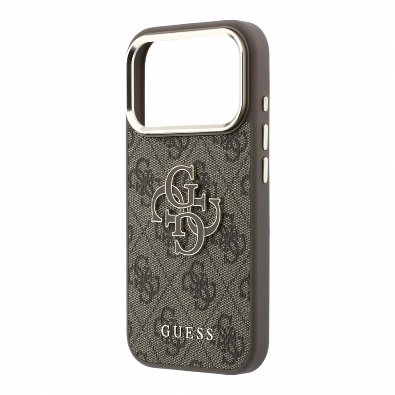 Guess PU 4G Resin Metal Logo Case for iPhone 18 Pro Brown