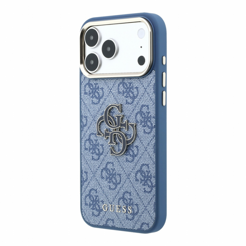 Guess PU 4G Resin Metal Logo Case for iPhone 18 Pro Blue