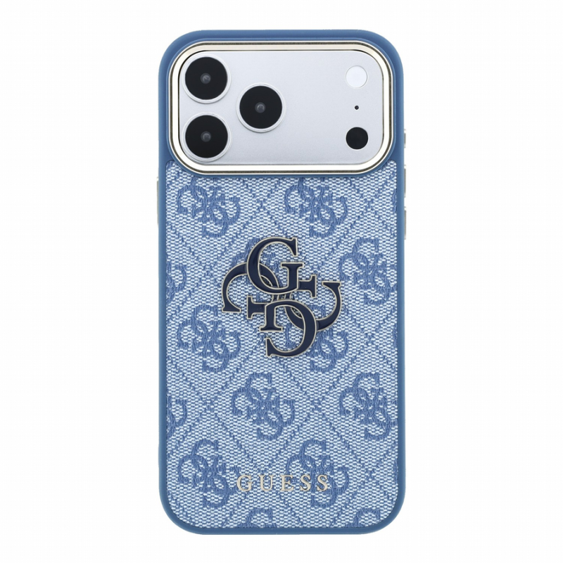 Guess PU 4G Resin Metal Logo Case for iPhone 18 Pro Blue