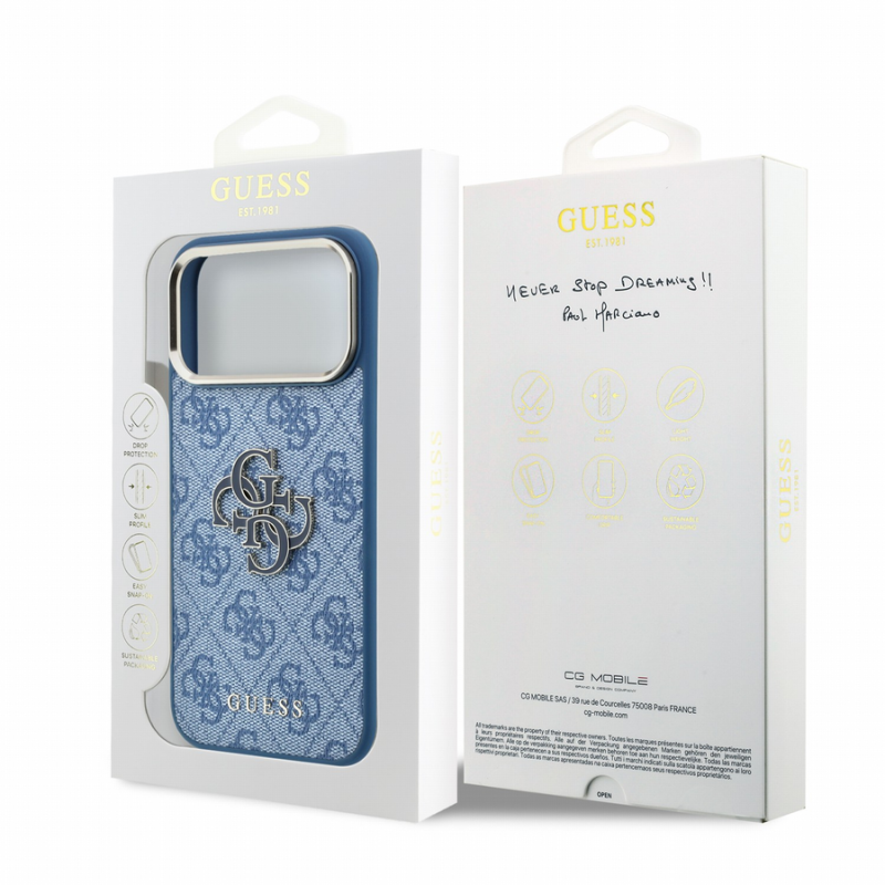 Guess PU 4G Resin Metal Logo Case for iPhone 18 Pro Blue