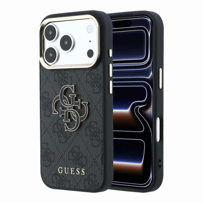 Guess PU 4G Resin Metal Logo Case for iPhone 18 Pro Black