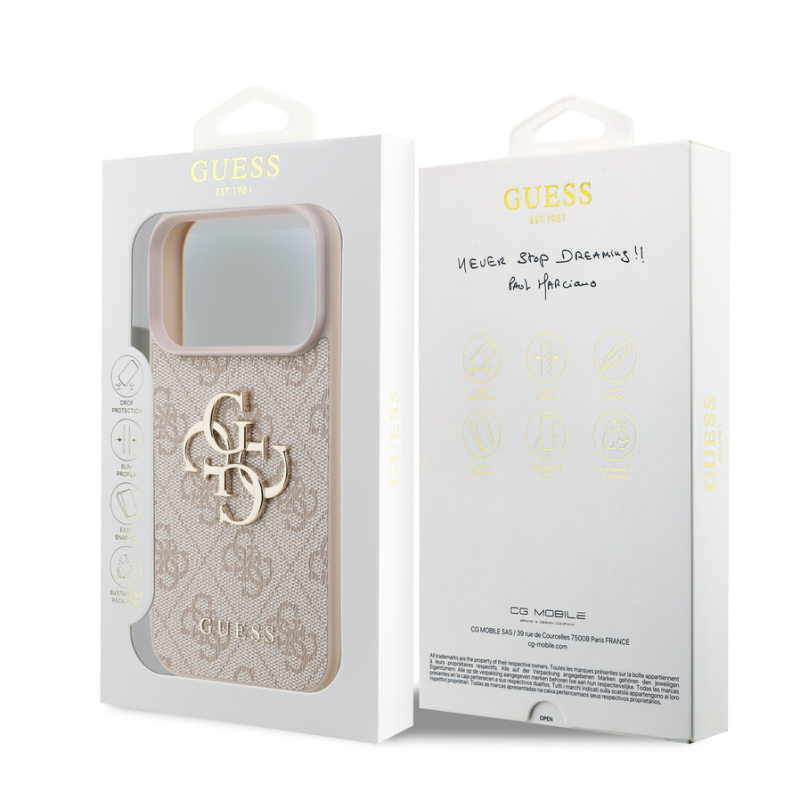 Guess PU 4G Metal Logo Case for iPhone 18 Pro Pink