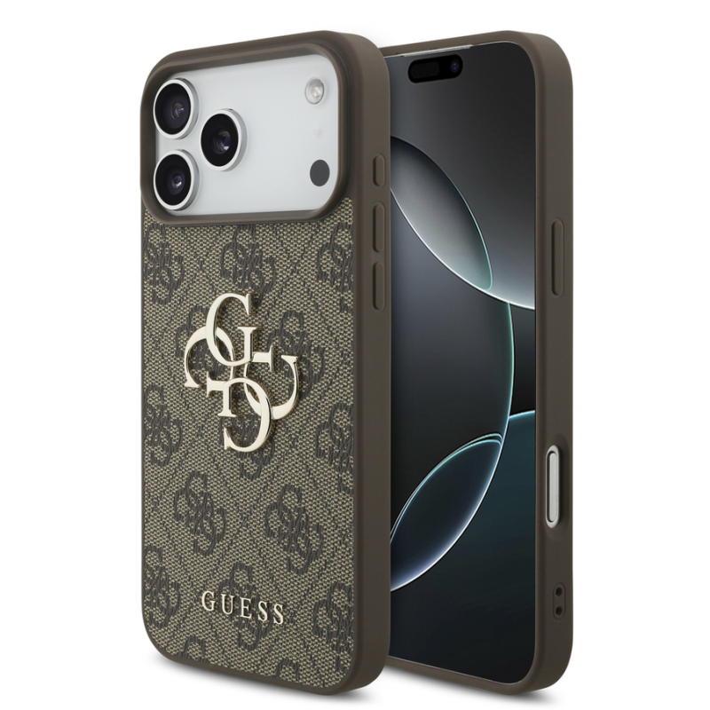 Guess PU 4G Metal Logo Case for iPhone 18 Pro Max Brown