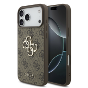 Guess PU 4G Metal Logo Case for iPhone 18 Pro Max Brown