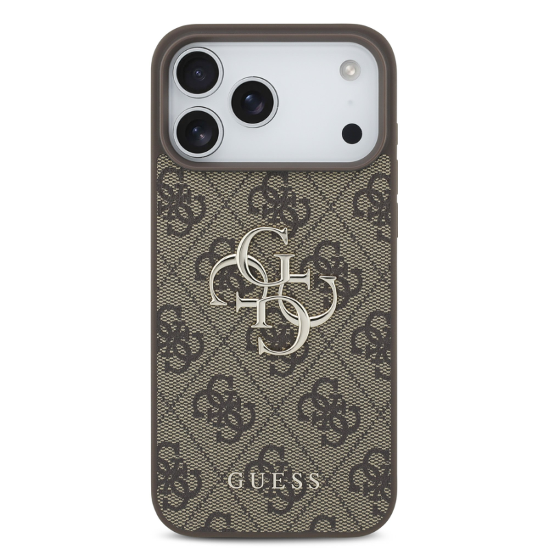 Guess PU 4G Metal Logo Case for iPhone 18 Pro Max Brown