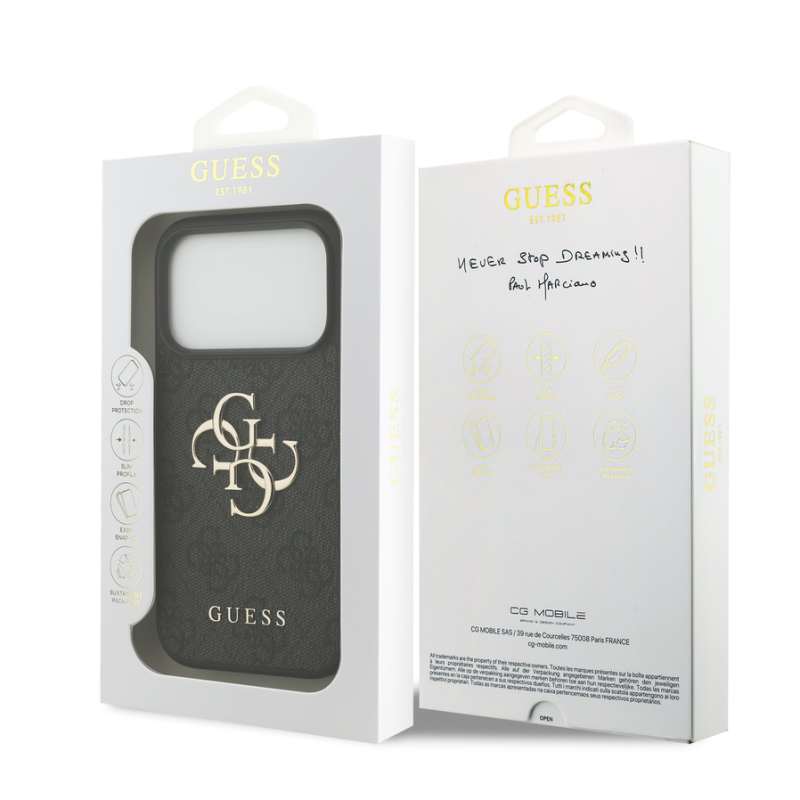 Guess PU 4G Metal Logo Case for iPhone 18 Pro Grey