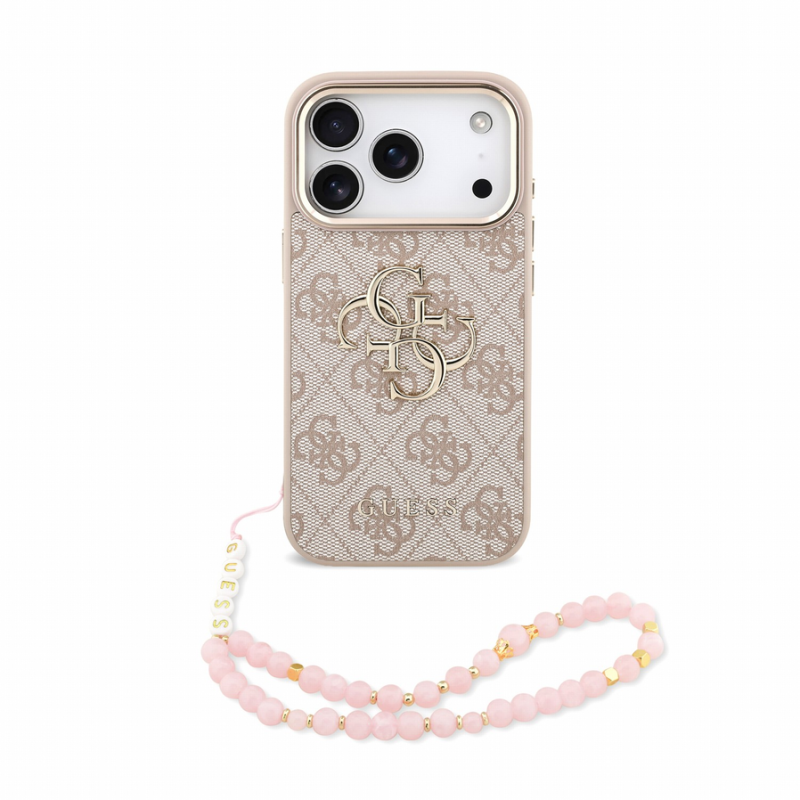 Guess PU 4G Metal Logo Strap Case for iPhone 18 Pro Pink