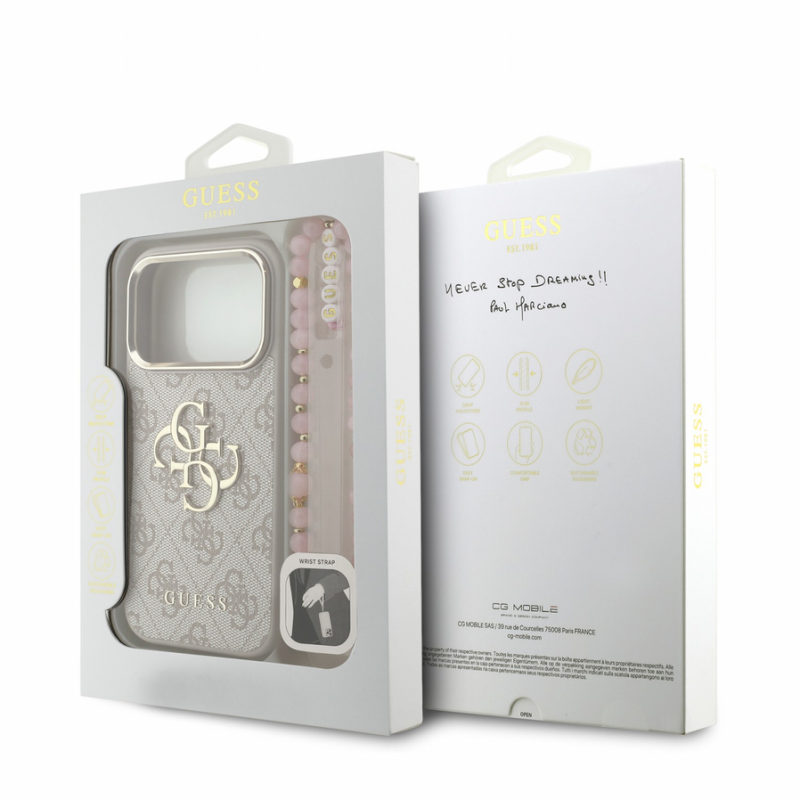 Guess PU 4G Metal Logo Strap Case for iPhone 18 Pro Pink