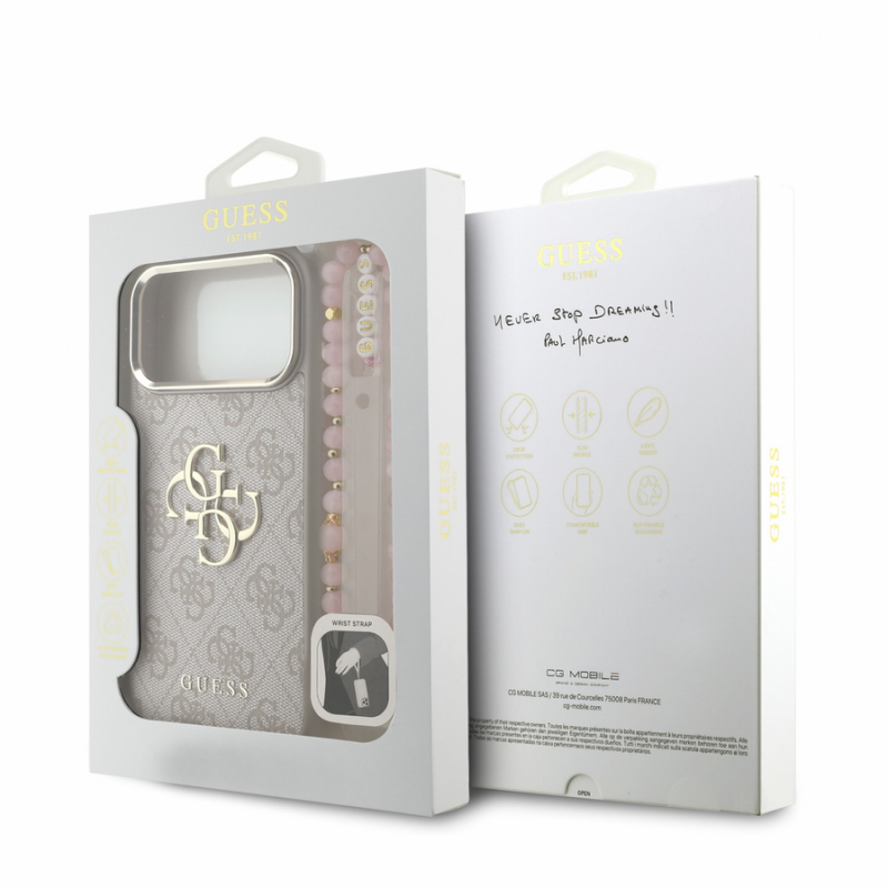 Guess PU 4G Metal Logo Strap Case for iPhone 18 Pro Max Pink